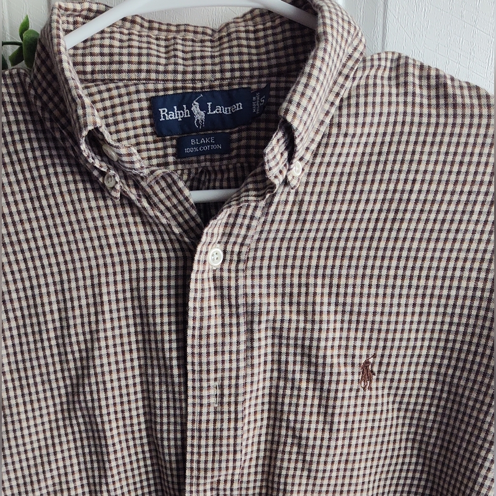 Ralph Lauren Men’s Brown and Cream Check Button-Down Shirt Size S.